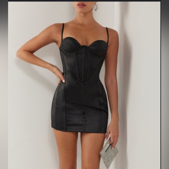 Heiress Beverly Hills Black Satin Mini Corset Dress - Picture 1 of 2